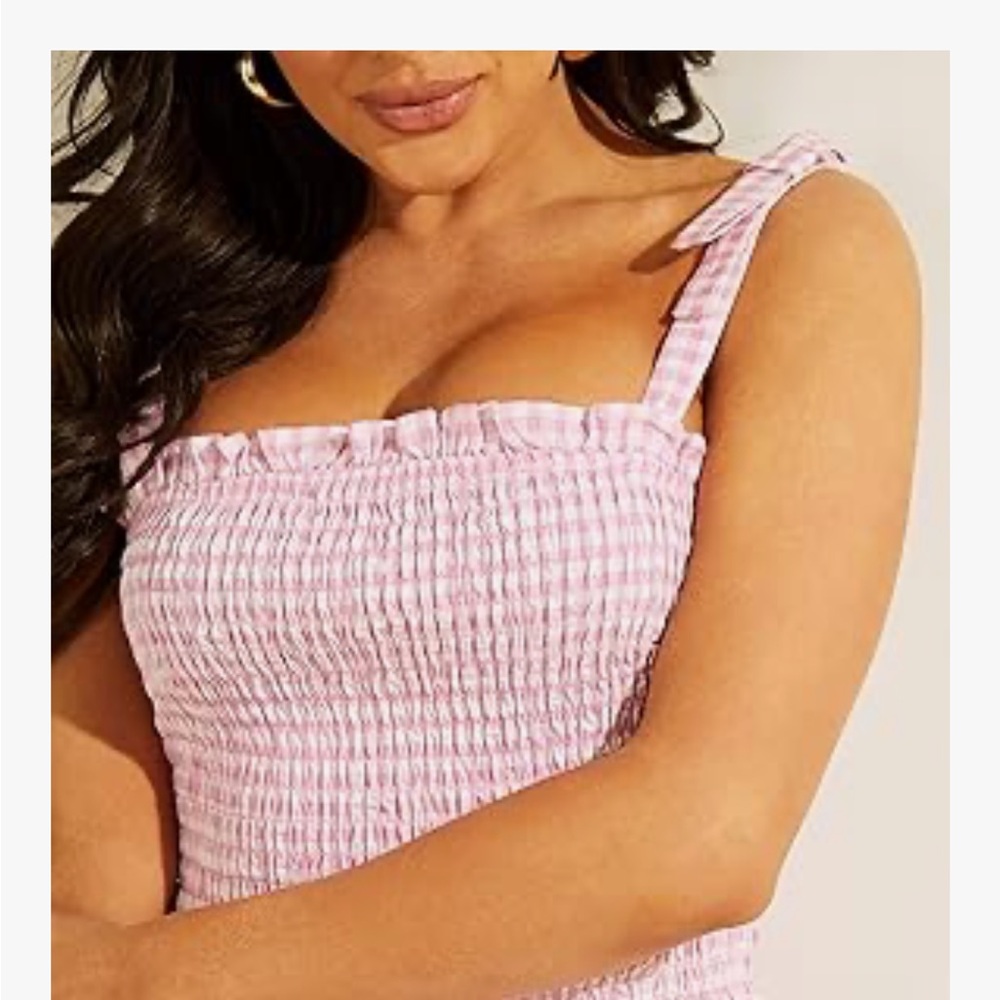 GUESS | Pink Sleeveless Rihana Gingham Tank Top - Pink & White Vichy Size M